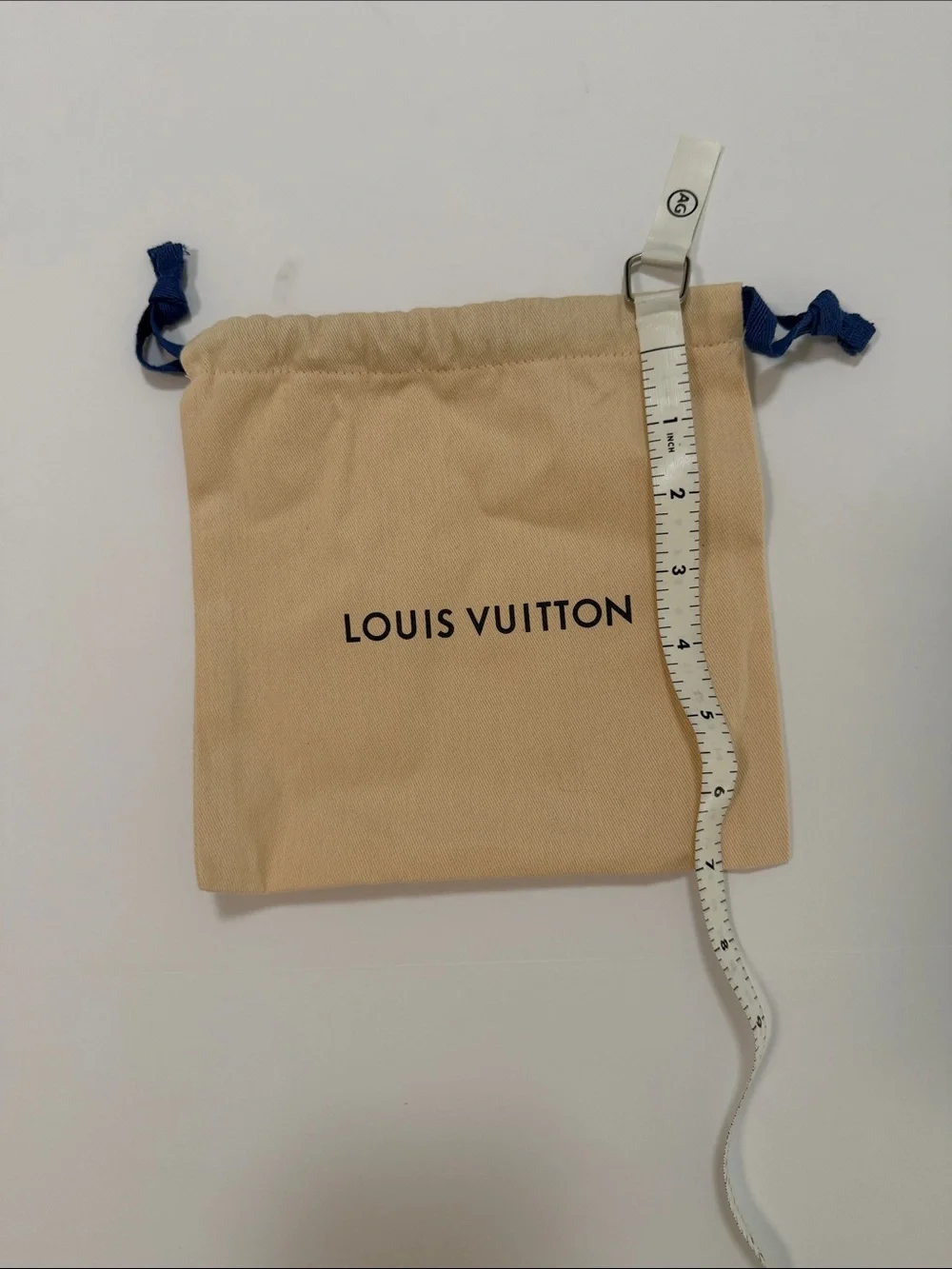 Louis Vuitton Beige Pouch with Blue Drawstrings